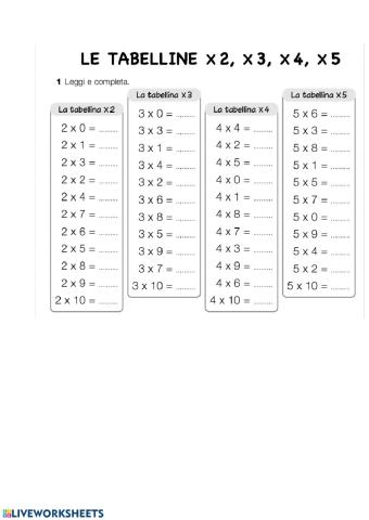 Tabelline 2 - 3 - 4 - 5