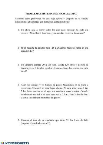 Problemas Sistema Métrico Decimal