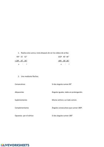 Operaciones con medidas de ángulos