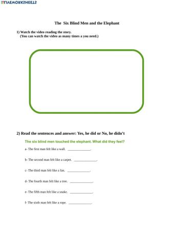 The Six Blind Men and the Elephant, Video & Questions