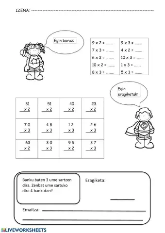 2ko eta 3ko taulako ariketak