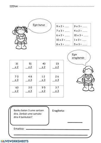 2ko eta 3ko taulako ariketak