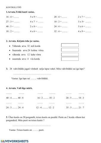 Kontrolltöö(jagamine)