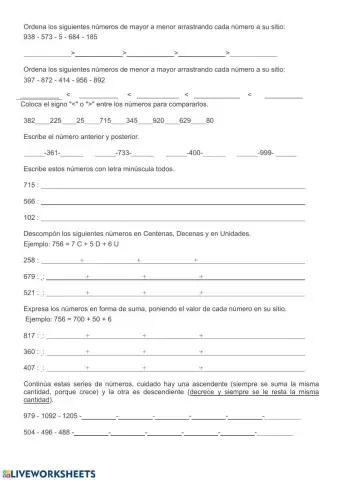 Descomposición y ordenación de números