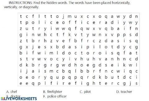 Professions Wordsearch