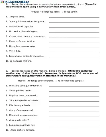 Spanish 2, objetos directos 5