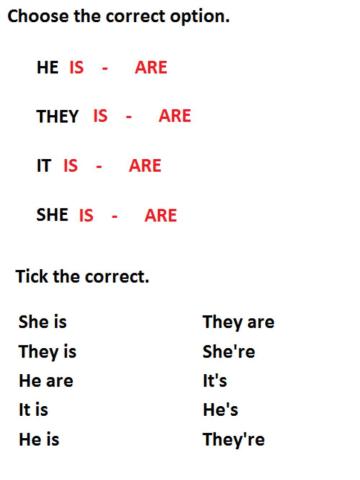 Personal pronouns (HE, SHE, IT, THEY) +  Verb to be