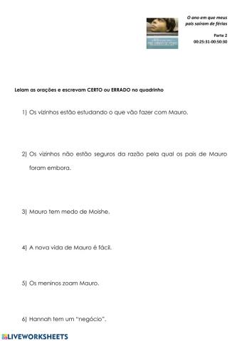 Compreensão do filme O ano em que meus pais saíram de férias
