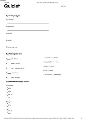 Bugs Team 3, vocabulary test 4