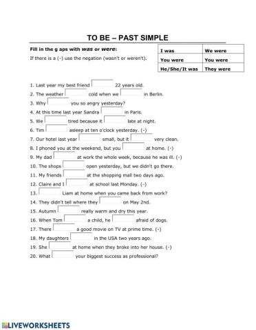 To be - past simple exercises