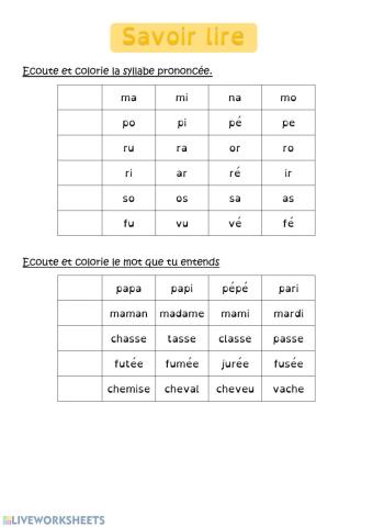 Savoir lire des syllabes et des mots