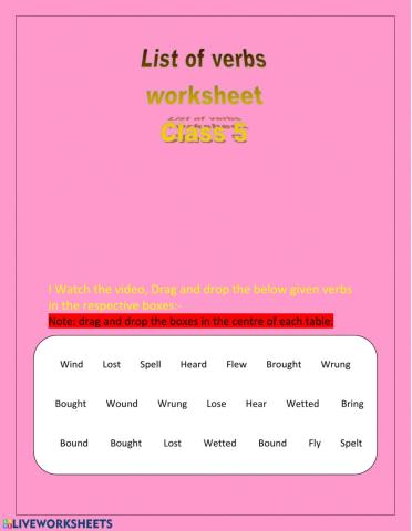 List of verbs class 5