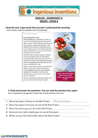 INGLÉS - FICHA 6 (CULTURE)