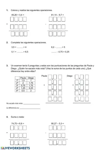 Suma y resta de decimales