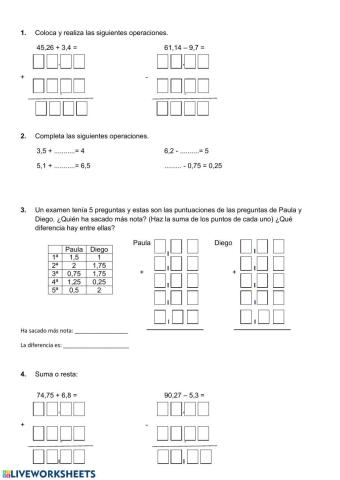 Suma y resta de decimales