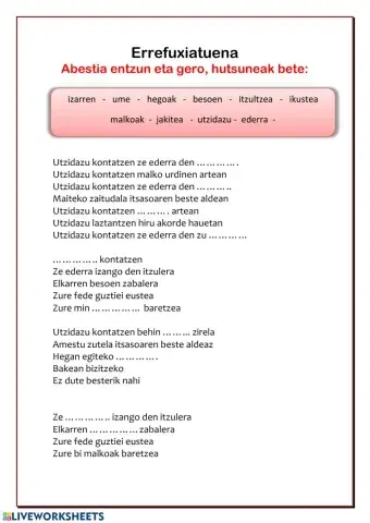 Abestia, hutsunak bete