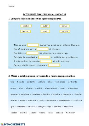 Actividades finales Lengua 2º Ciclo- U.11