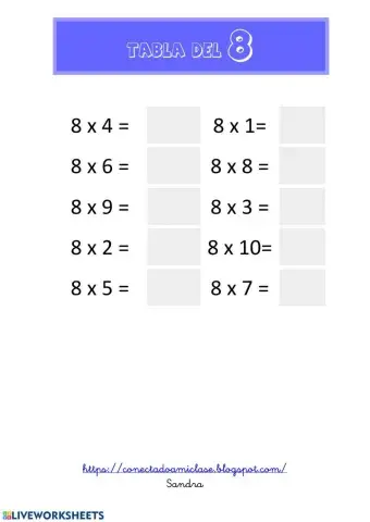 Tabla del 8 desordenada