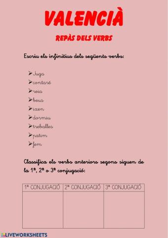 VALENCIÀ repàs dels verbs