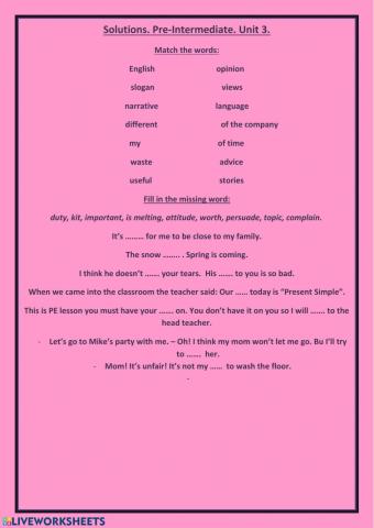 Solutions. Pre-int. Unit 3.