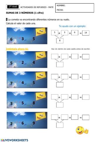 Sumas de 3 números de 1 cifra