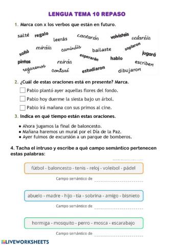 Repaso lengua tema 10
