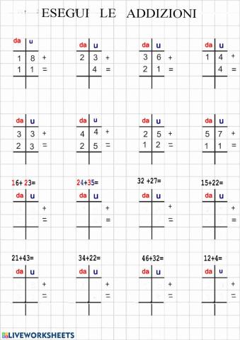 Addizioni senza cambio