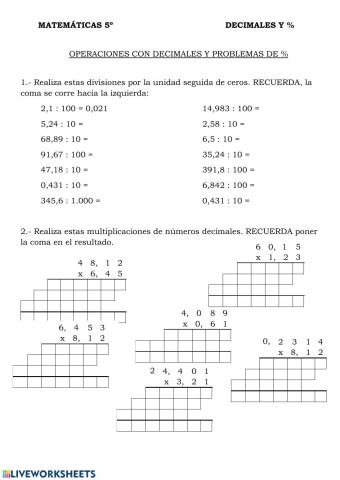 Decimales y porcentajes