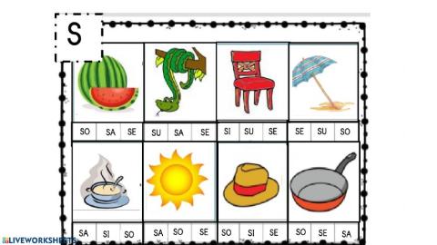 MIRA LOS DIBUJOS Y MARCA LA PRIMERA SÍLABA DE CADA PALABRA
