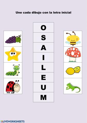 Une dibujos con letra inicial