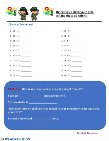Division by 4 and 5 with and without remainders