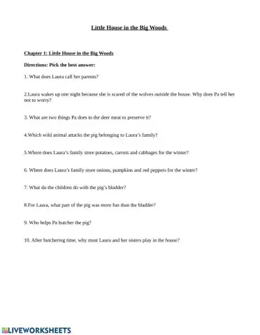 Little House in the Big Woods Chapter 1