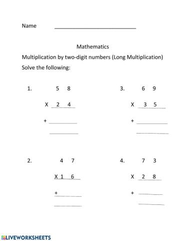 Multiplication of two-digit numbers