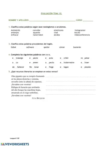 Tema 10 LCL. Sexto curso.