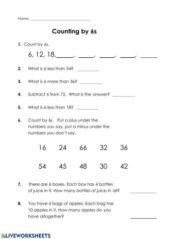 MA1-Monday (Counting by 6s)