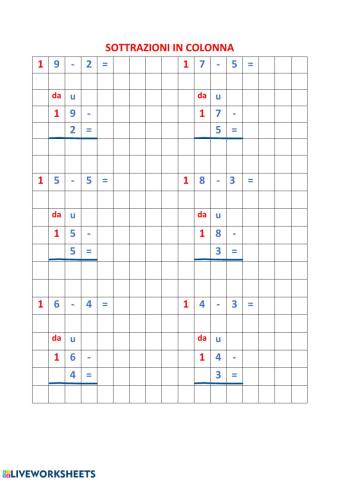 Sottrazioni in colonna