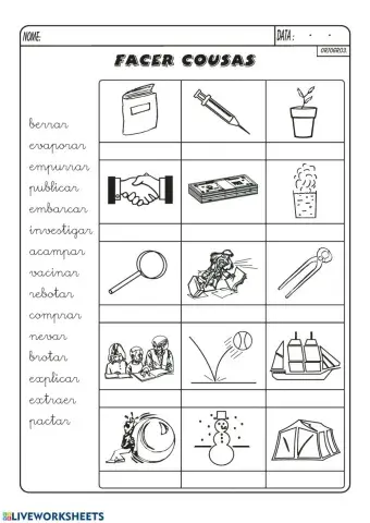 Colocar os verbos no debuxo correspondente