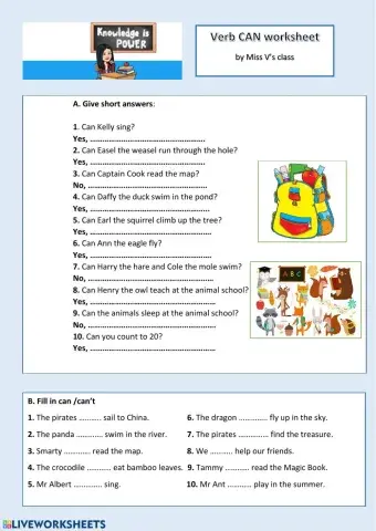 Verb can -Worksheet