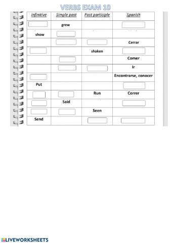 Irregular verbs exam