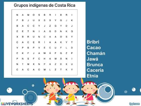 Sopa de letras indígenas de Costa Rica