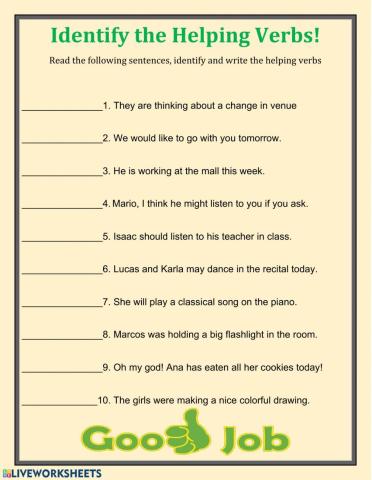 Fin the Helping Verbs