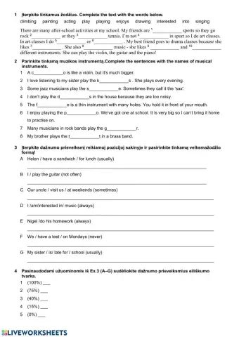 Musical instrumets and adverbs of frequency