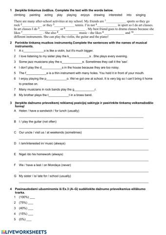 Musical instrumets and adverbs of frequency