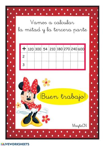 Calcular la mitad y la tercera parte