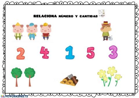 Relaciona grafia y cantidad (los tres cerditos)