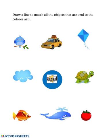 Match the colores azul to the blue objects