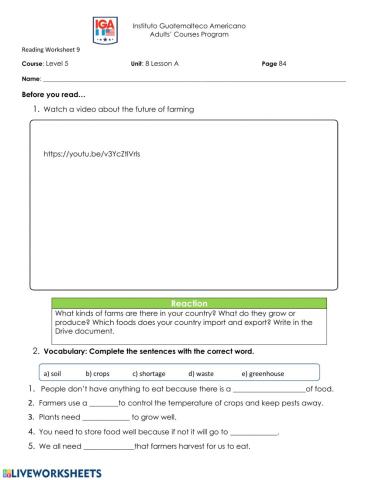 Reading-Listening worksheet unit 8 A Viewpoint