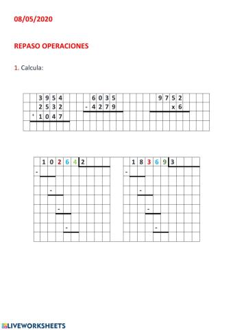 Operaciones básicas 3º primaria