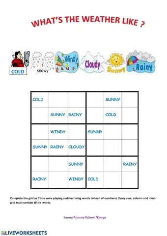 Wheather Conditions Sudoku - Yarma Primary School -Konya