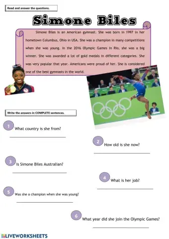 Simone Biles Reading Comprehension